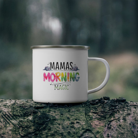 Mamas Morning Magic Enamel Camping Mug - Colorful Outdoor Coffee Cup